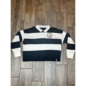 47 Brand Pittsburgh Steelers Cropped Striped Long‎ Sleeve Rugby Shirt Large